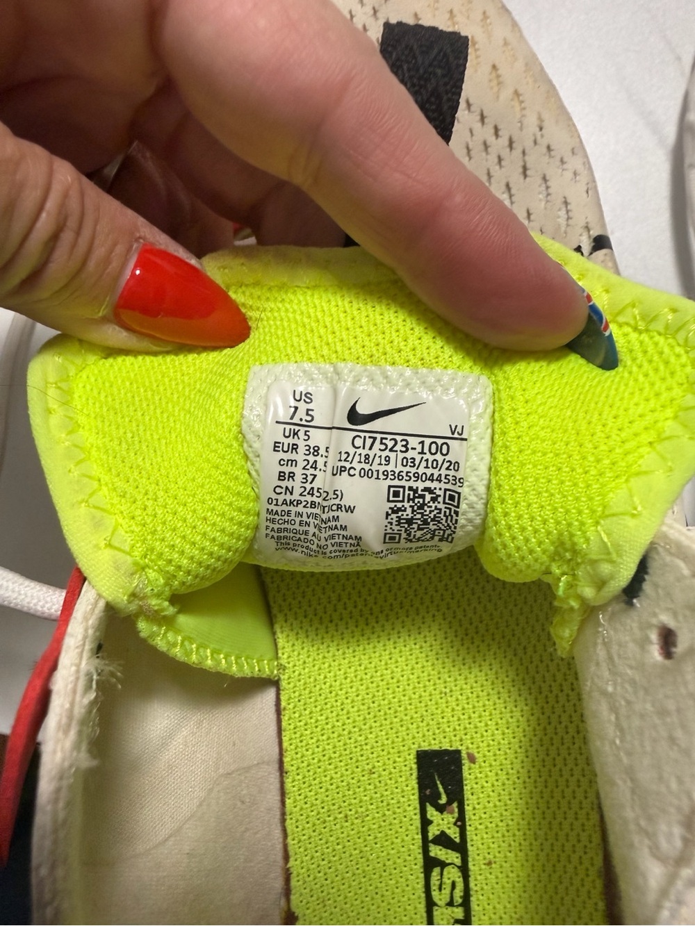 Nike Kids Neon Yellow, Red & Off-White Athletic Sneakers - Picture 3 of 5